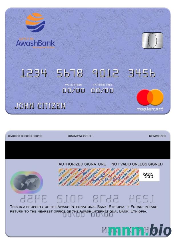 Ethiopia Awash International Bank przykład karty mastercard w formacie PSD